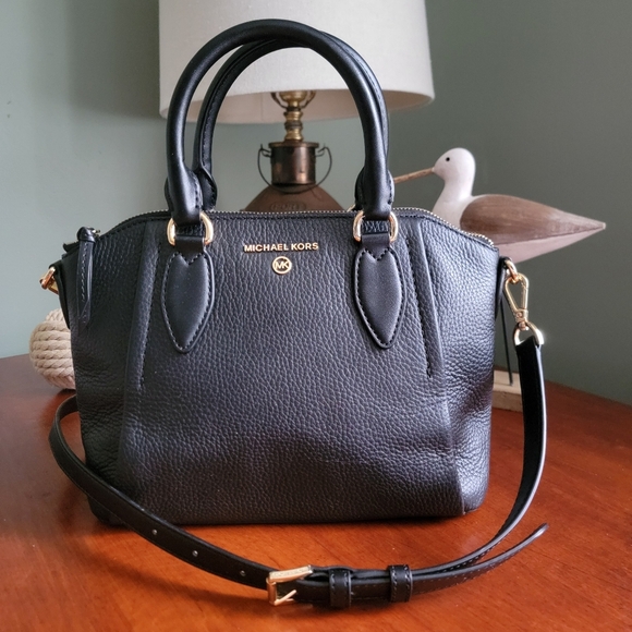 Michael Kors Sienna Medium Pebbled Leather Satchel Black w/ Gold-tone Hardware - Picture 1 of 14